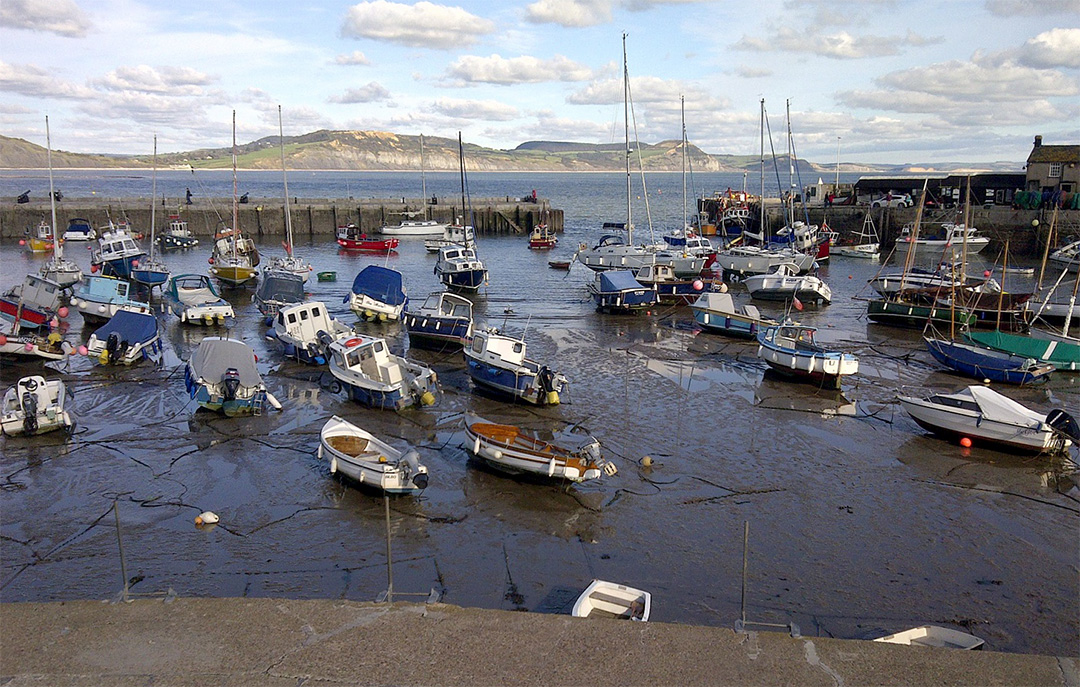 Low tide in the harbour of Lyme Regis, UK